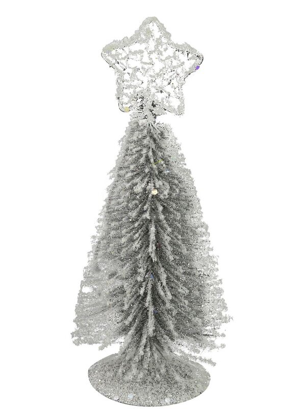 Silver Frosted Wire Tree Table Top Ornament - 15cm