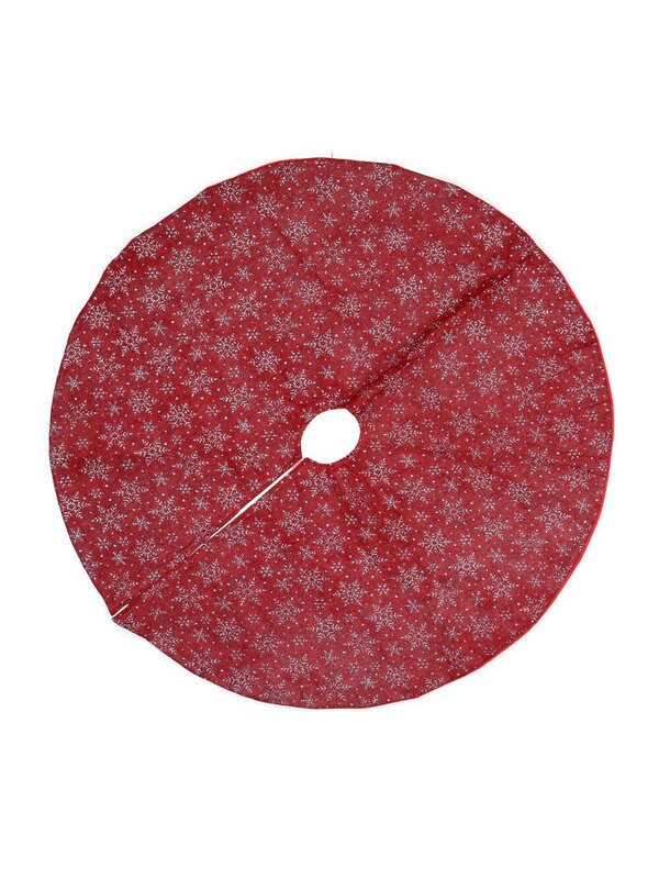 Silver Glittered Snowflake Pattern Red Hessian Christmas Tree Skirt - 88cm