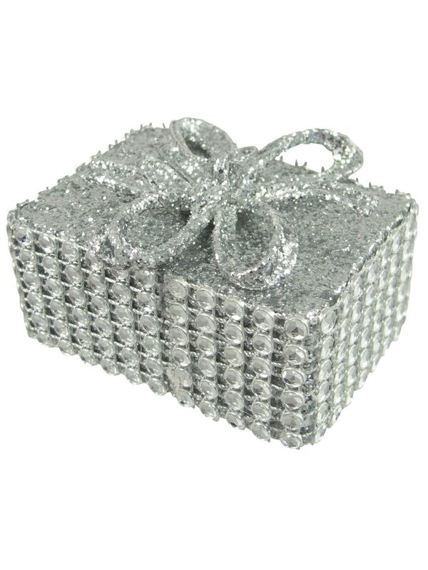 Silver Jewel Rectangle Gift Box Hanging Ornament - 70mm