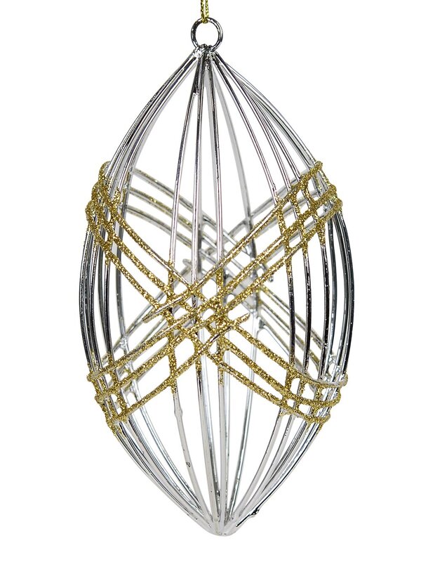 Silver Open Wire Olive Shaped Hanging Ornament - 12cm