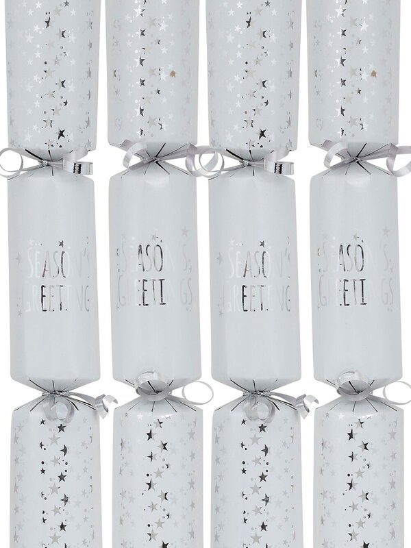 Silver Season's Greetings Text On White Christmas Cracker Bon Bons - 50 x 30cm
