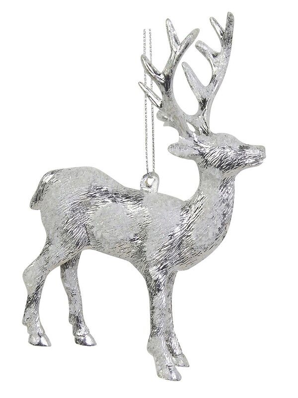 Silver Standing Deer Hanging Ornament - 80mm