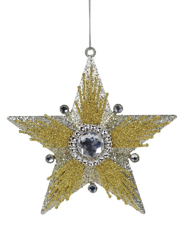 Silver Star With Embellishments Christmas Tree Hanging Decoration - 13cm