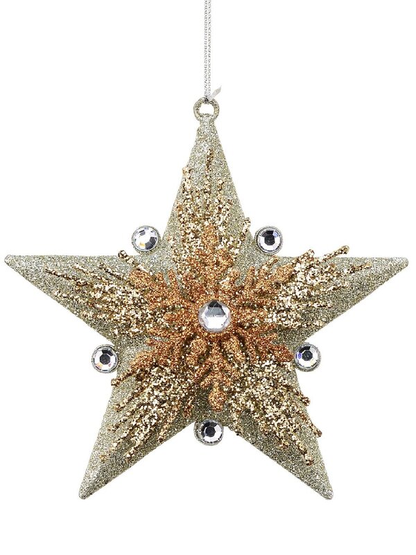 Silver Star With Snowflakes Christmas Tree Hanging Decoration - 13cm