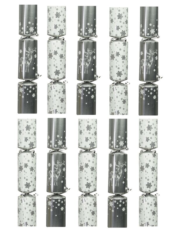 Silver & White Reindeer / Snowflake Bon Bons - 35cm x 10 Pack
