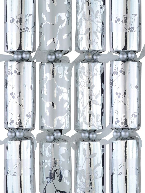 Silver & White With Berry Vine Design Christmas Cracker Bon Bons - 6 x 36cm