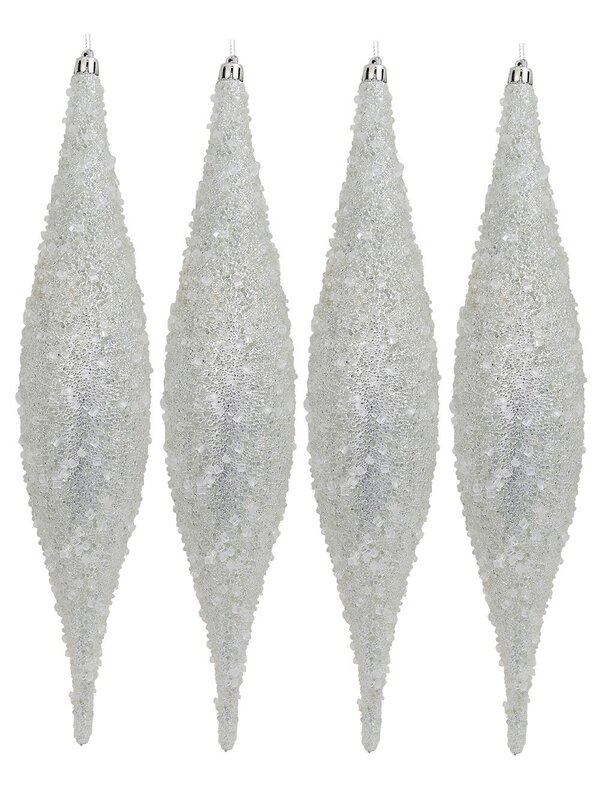 Silver With Frost Look Christmas Oval Finials - 4 x 33cm