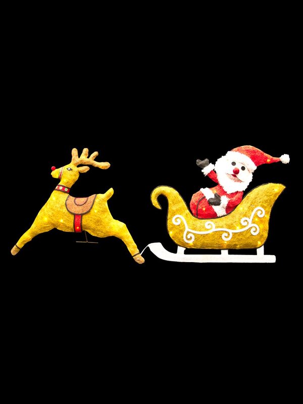 Sisal Santa Sleigh & Reindeer Light Display - 1.2m