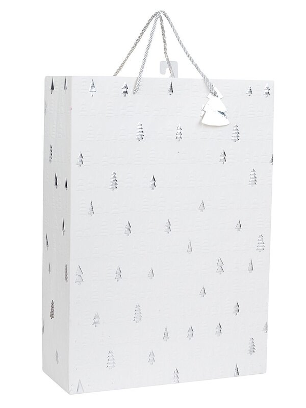 Small White Christmas Trees Gift Bag With Silver Foil | 23cm