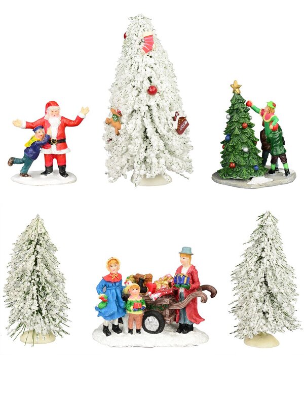 Snow Covered Trees With Christmas Theme Characters - 6 Piece Set