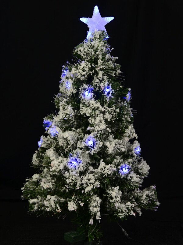 Snow Flocked Blue LED & Multi Colour Fibre Optic Christmas Tree - 90cm