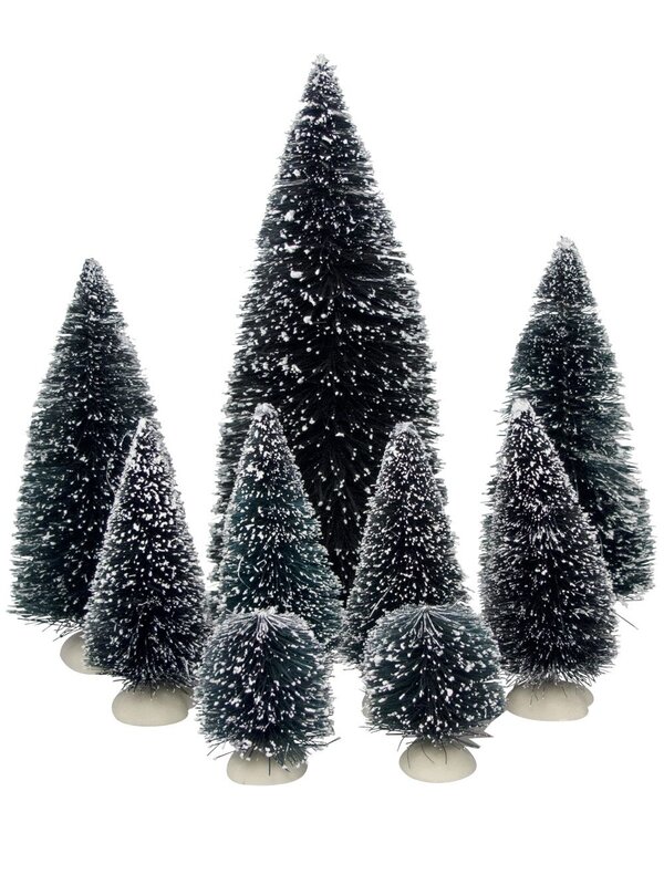 Snow Tipped Green Pine Trees Figurine Set - 9 Pieces
