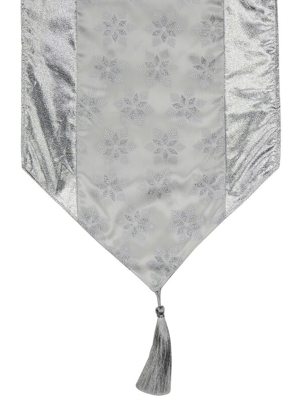 Snowflake Pattern Silver & White Organza Table Runner - 1.8m