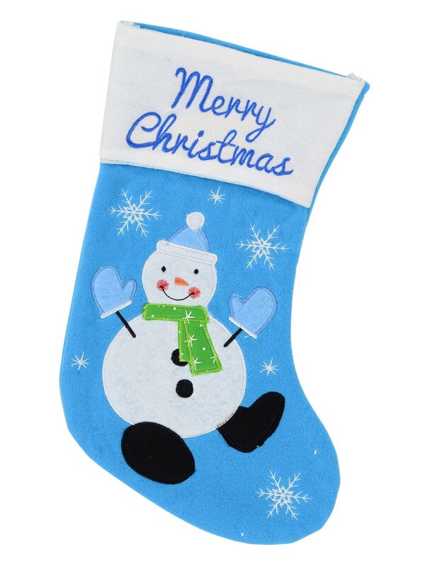 Snowman On Blue Fleece With Merry Christmas Christmas Stocking - 40cm
