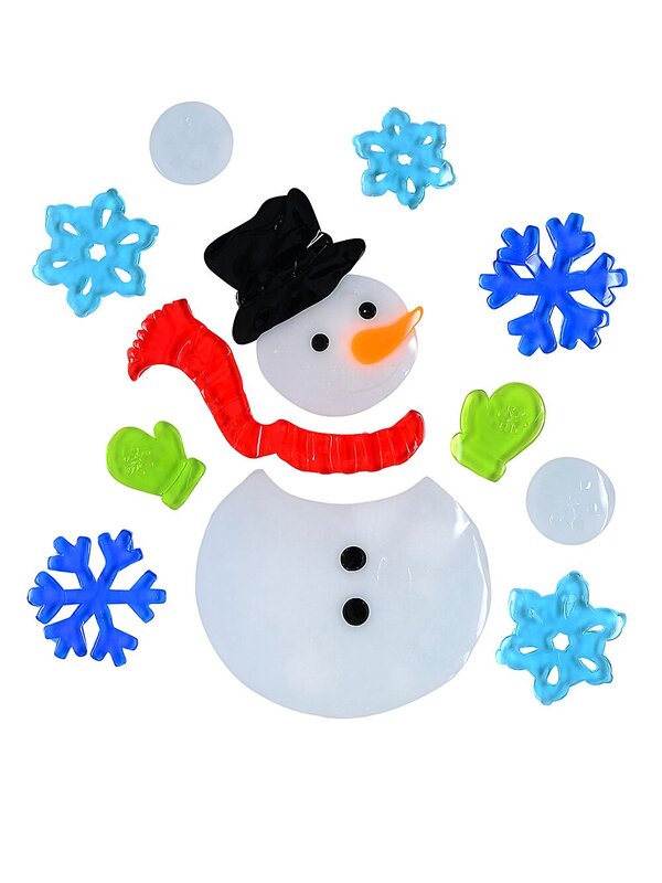 Snowman, Snowflakes & Snowballs Gel Window Cling Decoration - 19cm
