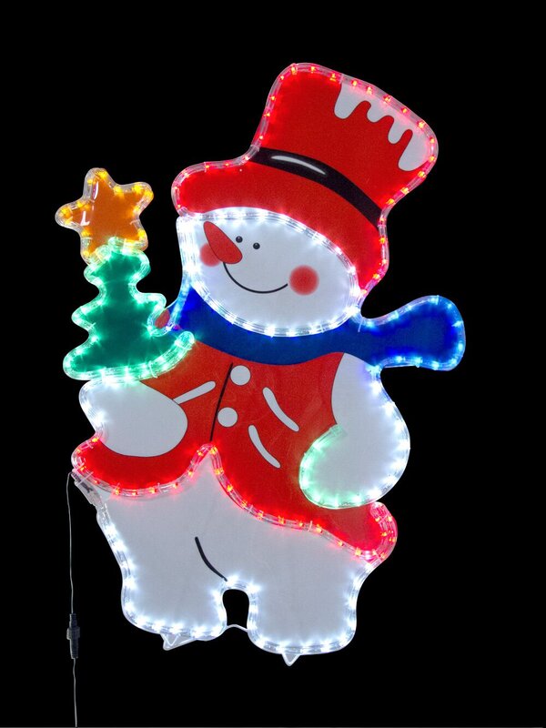 Snowman With LED Rope Light Motif - 80cm