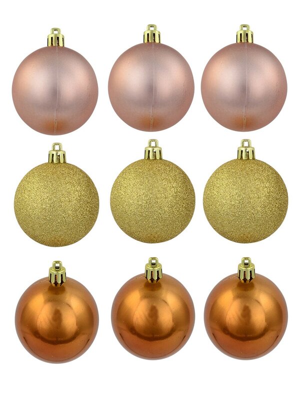 Soft Pink Matte, Gold Glitter & Matte Bronze Baubles - 9 x 60mm