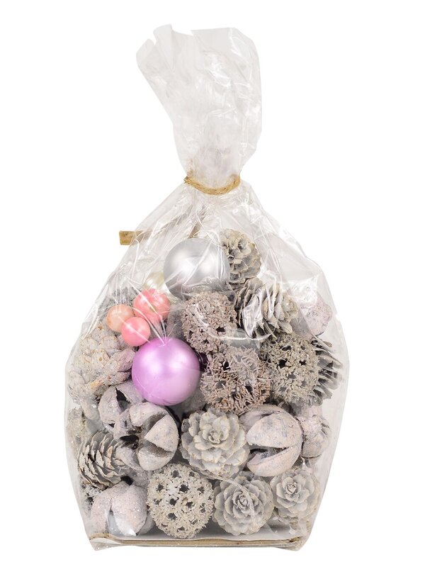 Soft Pink & White Theme Pine Cones, Seeds & Cross Fruits Decoration Mix - 100g