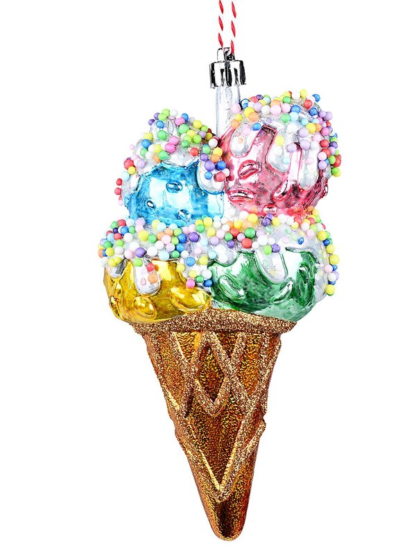 Sprinkled Multi Scoop Ice Cream Cone Whimsical Essential Ornament | 15cm