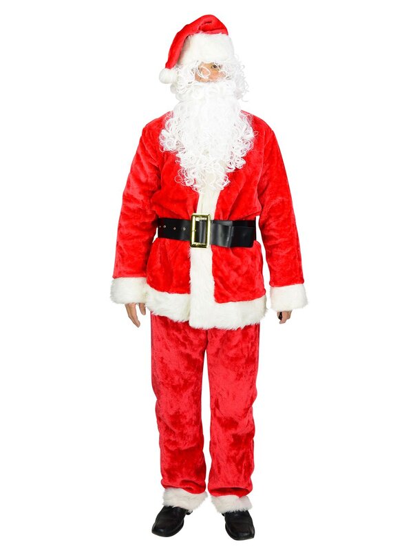 Standard 6 Piece Plush Full Santa Suit - One Size Fits Most