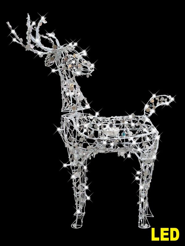 Standing LED Reindeer With Reflective Sequins Light Display - 1.2m