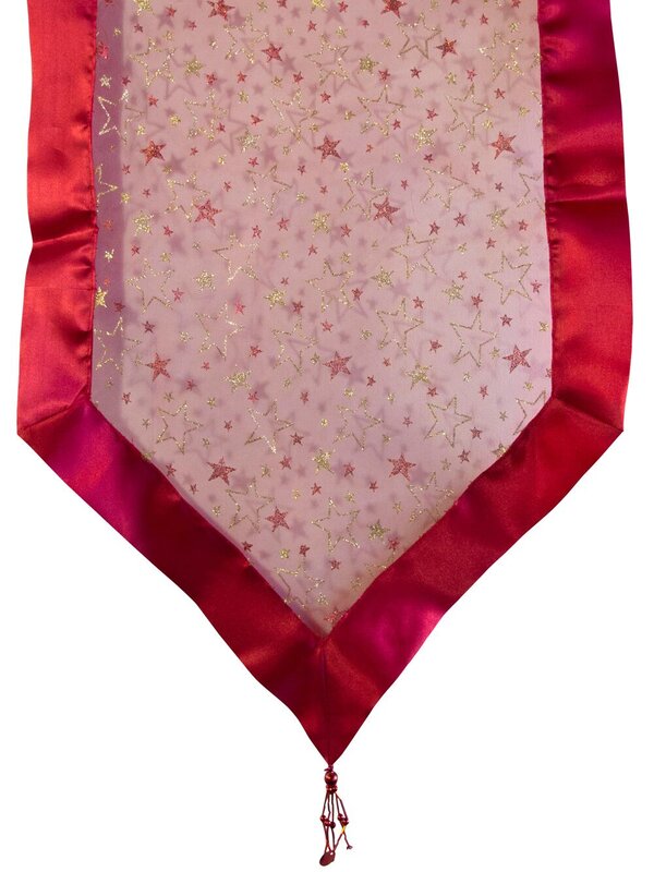 Star Pattern Red Organza Table Runner - 1.5m