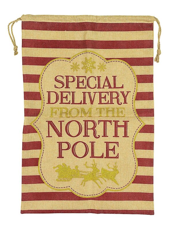 Striped Jute Santa Sack ' Special Delivery From The North Pole ' - 75cm