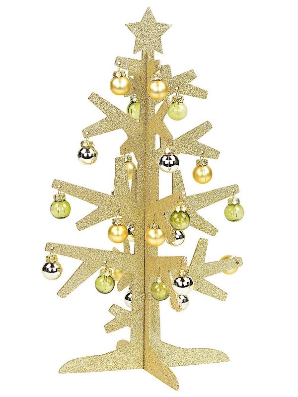 Table Top Tree In Gold Glitter With Decorative Baubles - 35cm