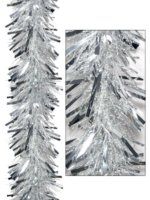 Thick Metallic Silver & Thin Transparent Tinsel Garland - 2.7m