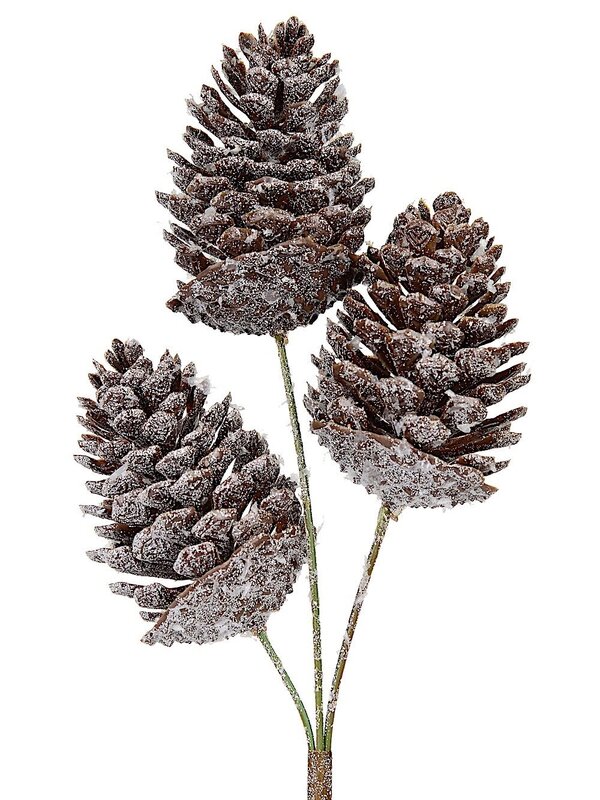 Three Snow Covered Pine Cones Pick - 35cm