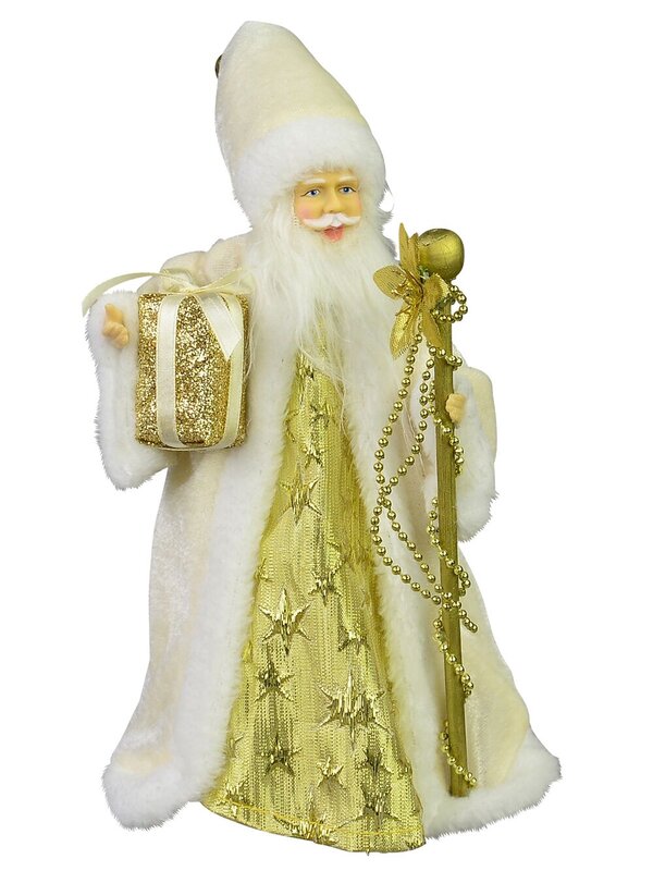 Traditional Father Christmas With Gift & Staff Ornament Or Tree Topper - 26cm