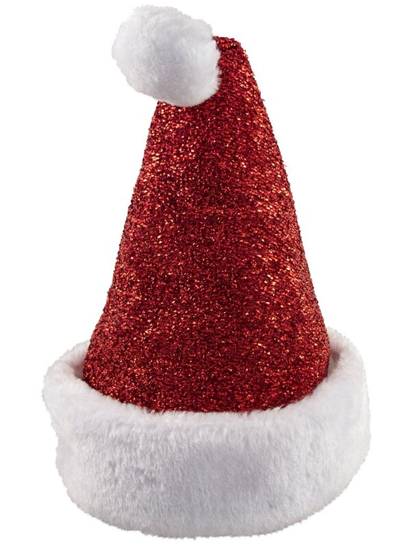 Traditional Red Glitter Santa Hat White Faux Fur | One Size Fits Most