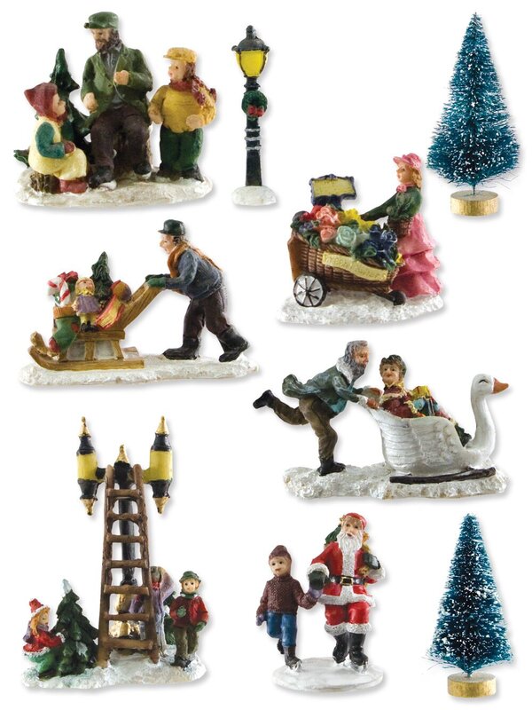 Traditional Resin Figurine Town Scene - 9 Piece