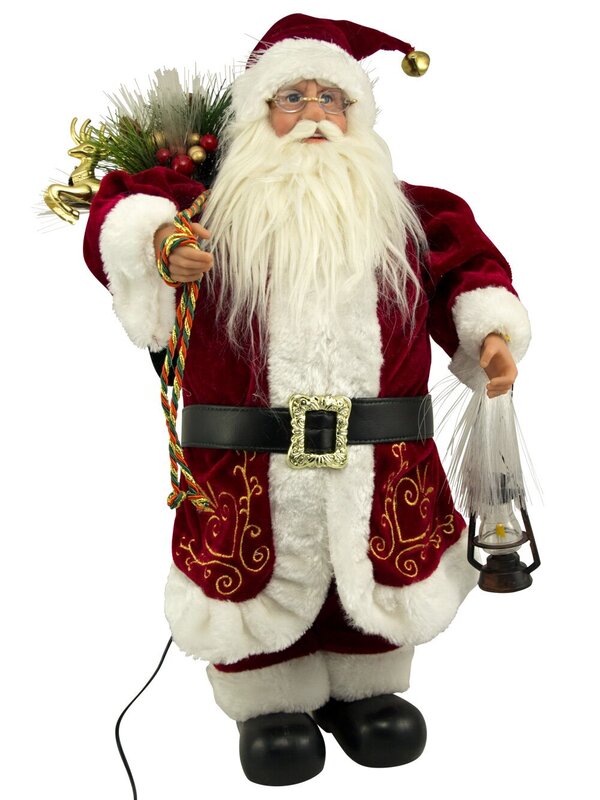 Traditional Santa With Lantern & Sack Fibre Optic Animation - 46cm