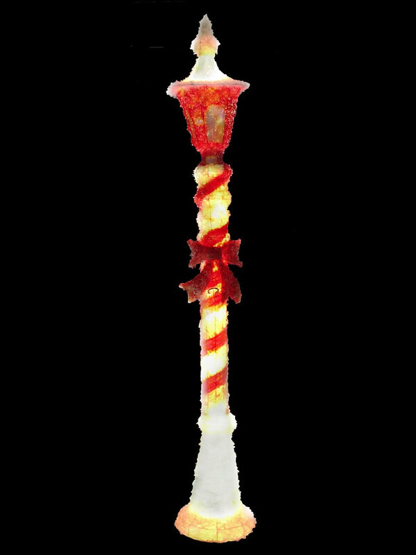 Traditional Style Red & White Lamp Post With Bow Light Display - 1.9m