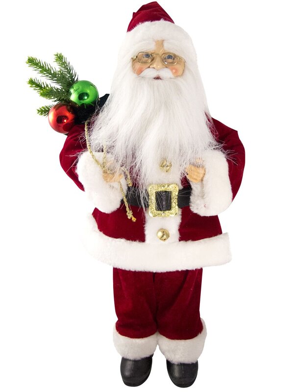 Traditional Suit Standing Decorative Santa With Sack - 46cm