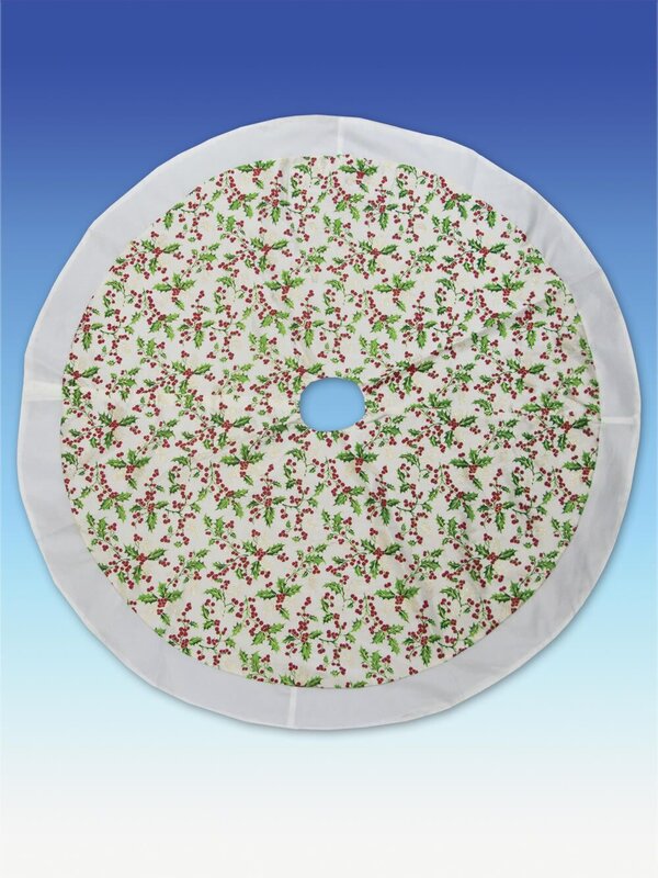 TREE SKIRT - SILVER PATTERN WITH HOLLY & BERRY DESIGN - 1.22 METRES 
