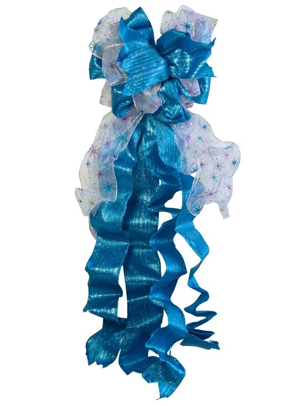 Turquoise, Fuchsia & Lime Ribbon Tree Top Bow - up to 84cm