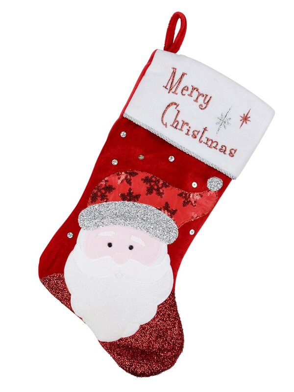 Velvet Stocking With Metallic Applique, Embroidery & Fleece Cuff - 46cm