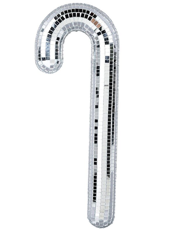 Whimsical Silver Mirror Ball Candy Cane Ornament | 26cm