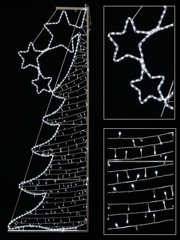 White Dual-Sided Christmas Tree Rope Light Silhouette With String Lights - 2m
