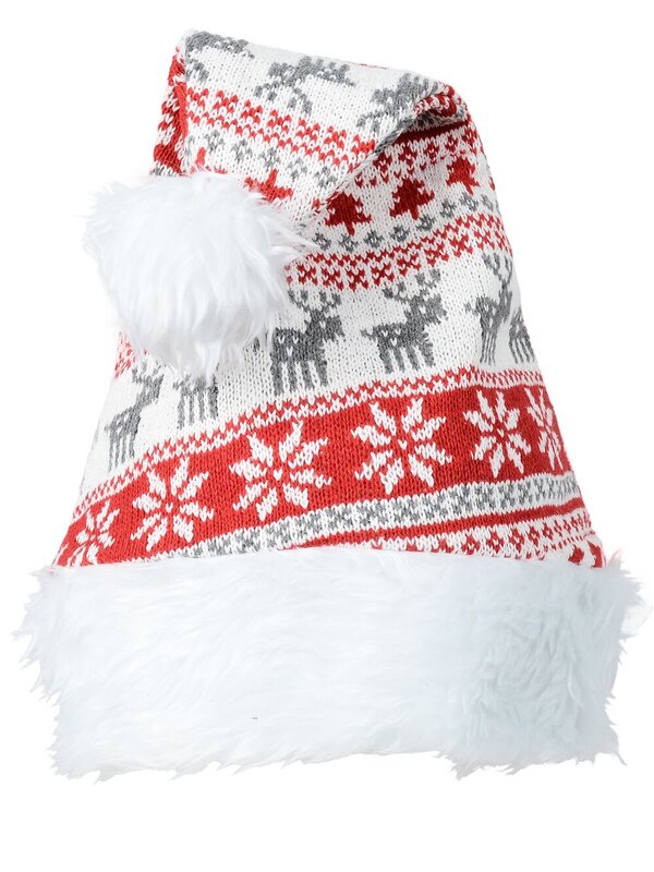 White Red Grey Ugly Sweater Knitted Santa Hat | One Size Fits Most
