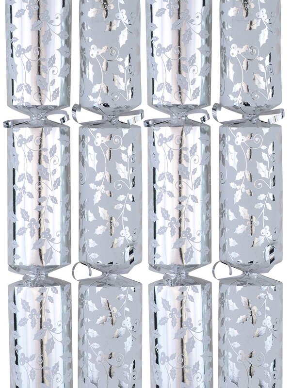White & Shiny Silver Holly Leaf Vine Christmas Cracker Bon Bons - 10 x 36cm