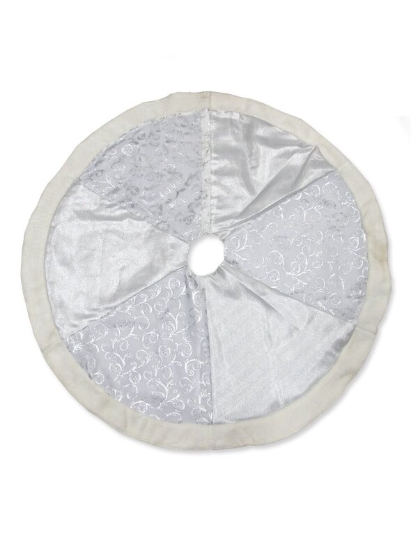 White & Silver With Leaf Pattern Tree Skirt - 1.2m