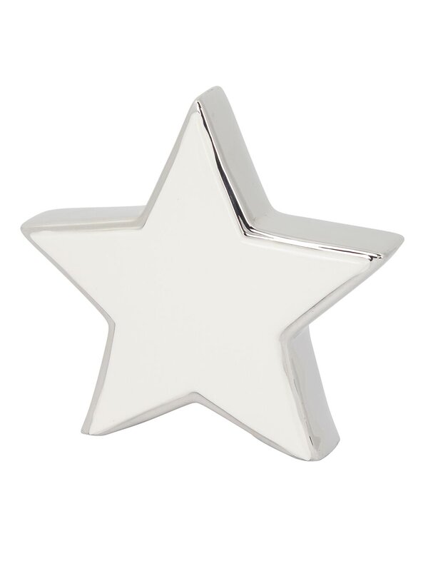 White Star With Silver Standing Ceramic Christmas Ornament - 16cm
