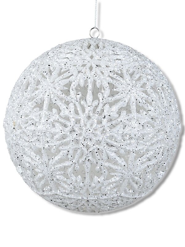 White Whimsical Signature Hollow Silver Glitter Snowflake Bauble | 14cm