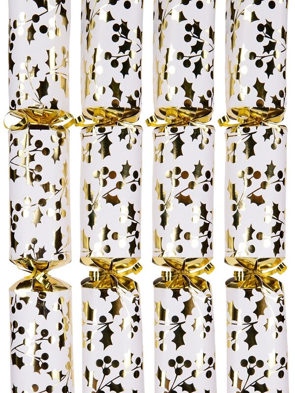 White With Gold Holly Leaf Design Bon Bons - 40cm x 6 Pack