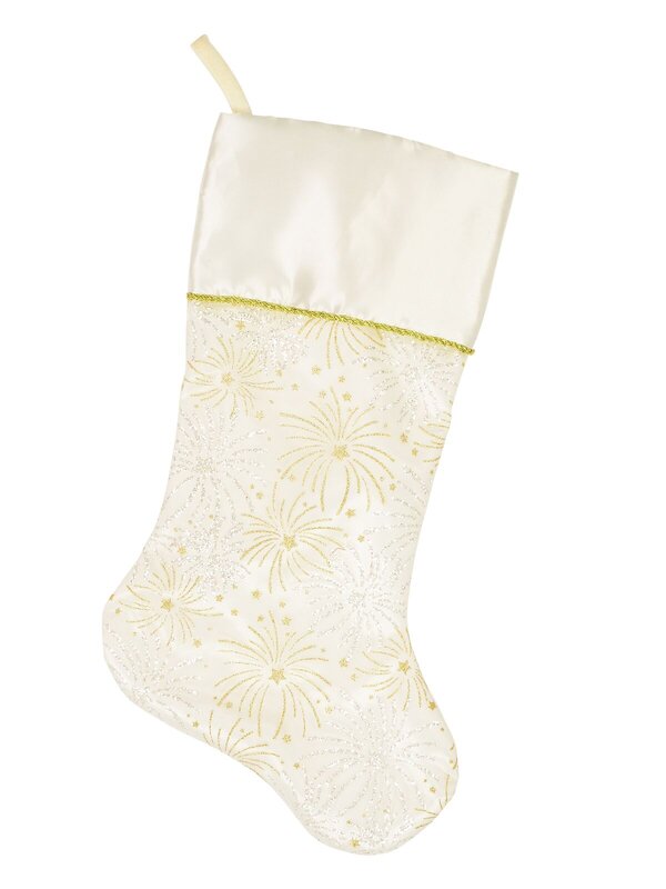 White With Gold & Iridescent Glitter Sunburst Pattern Christmas Stocking - 48cm