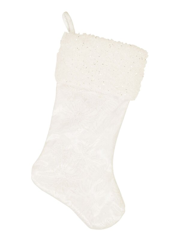 White With Iridescent Glittered Sunburst Pattern Christmas Stocking - 48cm