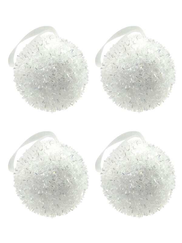 White With Silver Flecks Snowball Baubles - 6 x 60mm